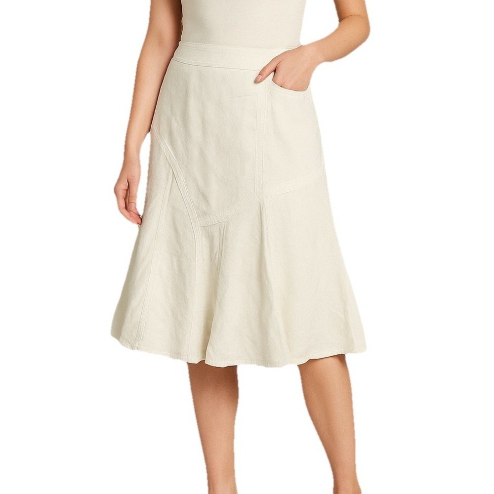 Linen Blend Midi Skirt Women Sz 6 Flowy Boho Coastal Minimalist Resortwear Beach